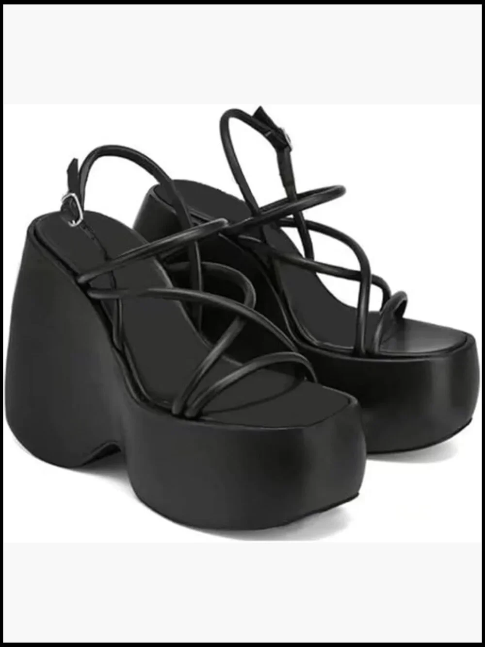 Gothic Lolita Platform Wedge Sandals Heart Chain Chunky Heel Dress Shoes - Picture 1 of 7